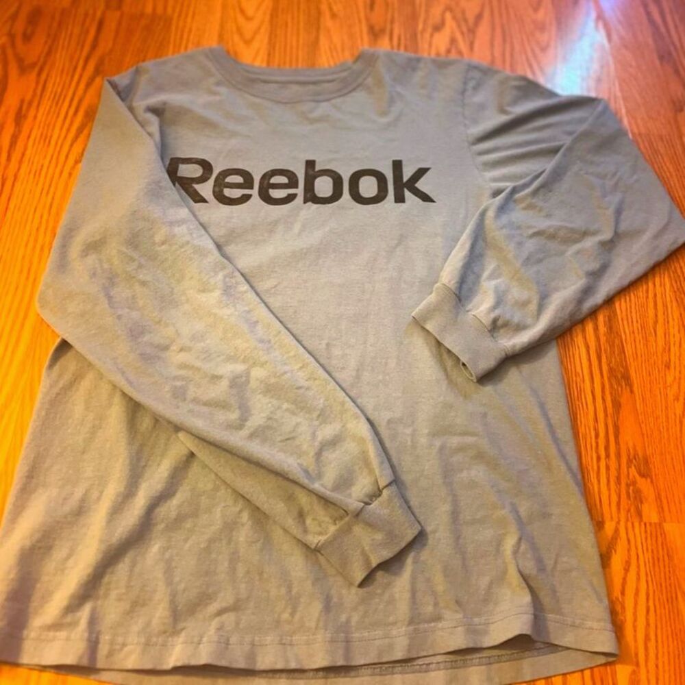 EUC Reebok Logoed Crewneck Long Sleeve Tee Men's M Blue Lightweight Y2K Shirt - Picture 2 of 4